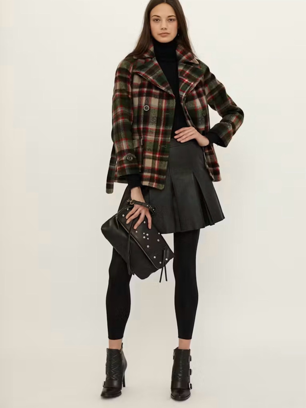 Polo Ralph Lauren Cropped Huntsman Peacoat Plaid Wool Belted Jacket Sz 12